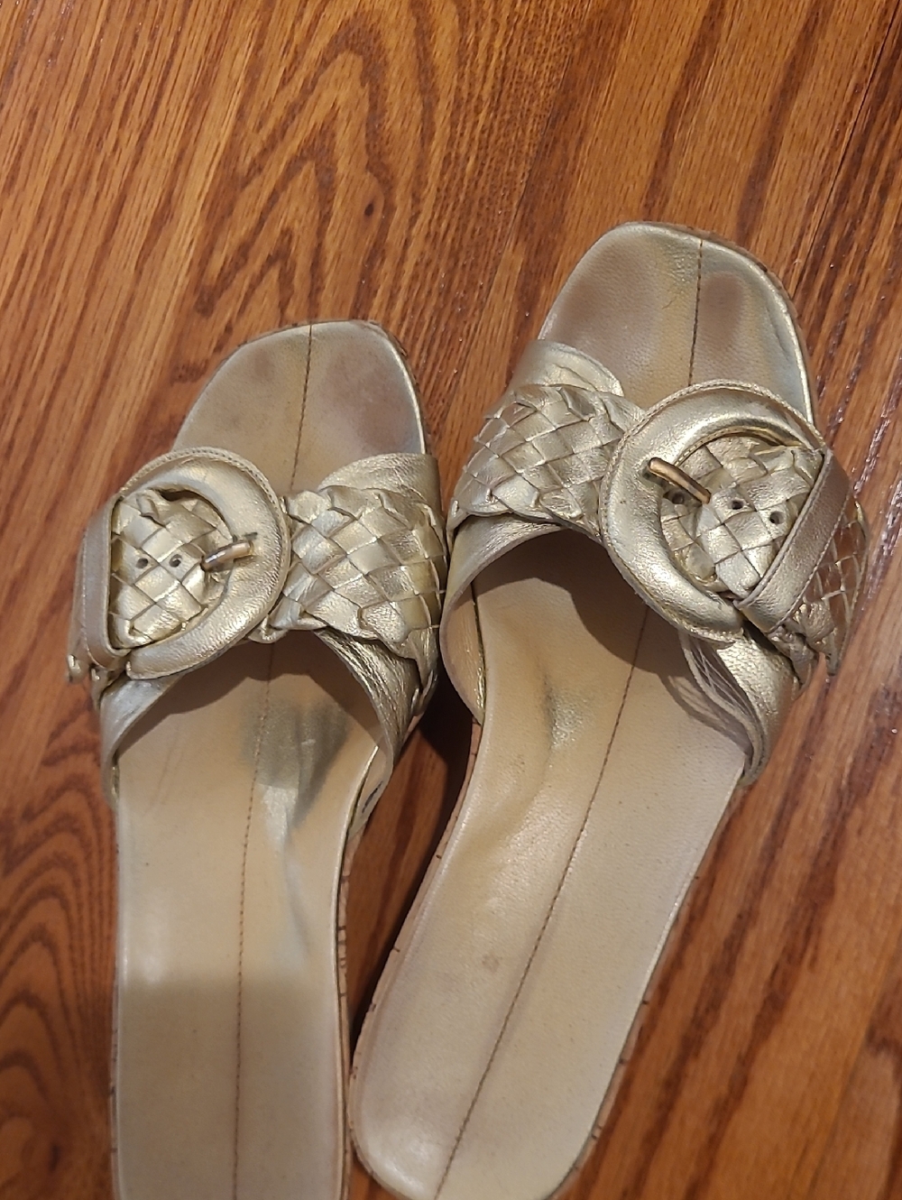 Nike Gold Woven Buckle Slide Mules - Women